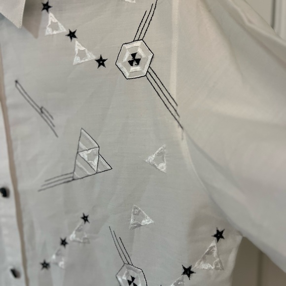 White Button Down Shirt with Black Accents - Picture 8 of 9